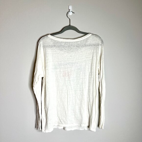 Talbots 100% Linen Long Sleeve Tee Crab Novelty Print Coastal Beach Vacation L - Picture 3 of 3